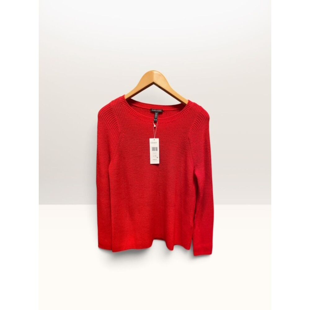 NWT Eileen Fisher Merino Wool Crew Neck Sweater XXS Red Poppy Ribbed  $268